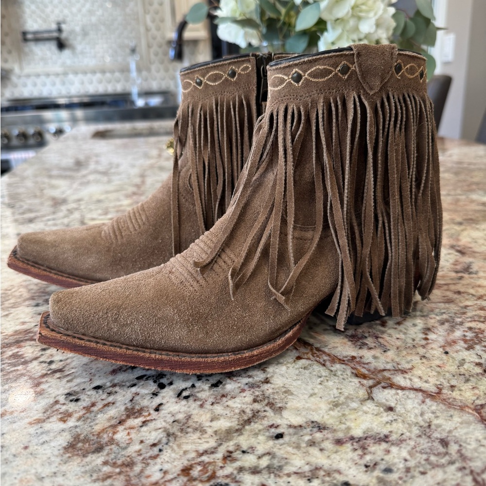 JB Dillon Brown/Tan Ankle Fringe Western Boots